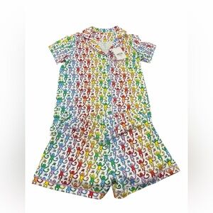 Roller Rabbit Disco Monkey Print Rainbow Short Pajama Set Size S